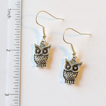 Small Owl Earrings Antique Silver - Image 2