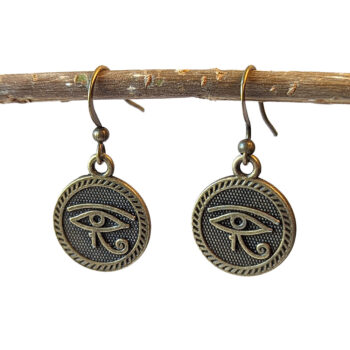 Round Disk Egyptian Eye of Horus Antique Bronze Earrings