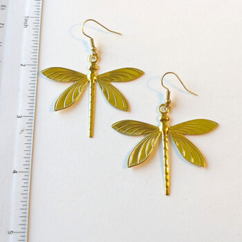 Large Gold Lightweight Filigree Dragonfly Earrings - Image 2