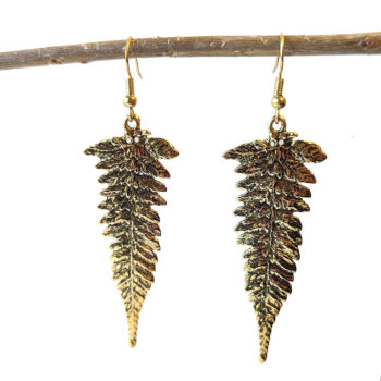 Antique Gold Long Leaf Earrings