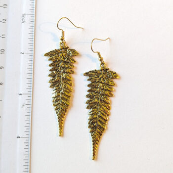 Antique Gold Long Leaf Earrings - Image 2