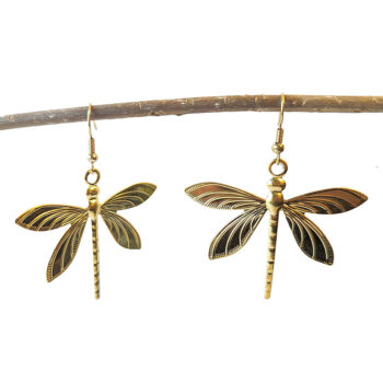 Large Gold Lightweight Filigree Dragonfly Earrings