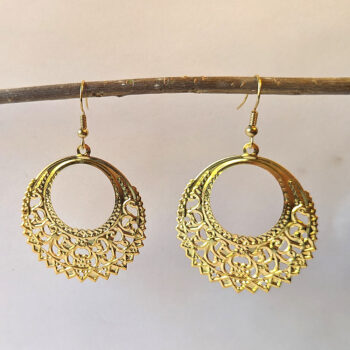 Large Lightweight Gold Filigree Hoop Earrings - Image 3