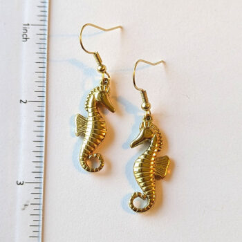 Gold Stainless Steel Double Sided Seahorse Earrings - Image 2