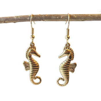 Gold Stainless Steel Double Sided Seahorse Earrings