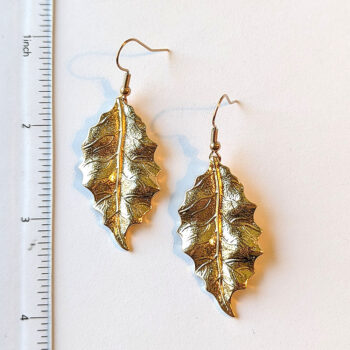 KC Gold Detailed Crinkle Leaf Earrings - Image 2