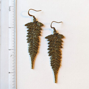 Antique Bronze Long Leaf Earrings - Image 2