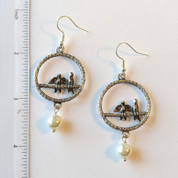 Antique Silver Love Birds in Hoop With Pearl Earrings - Image 2