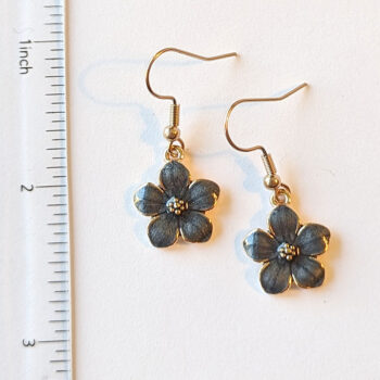 Gold Grey Enamel Flower Earrings - Image 2