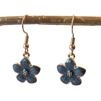 Gold Grey Enamel Flower Earrings