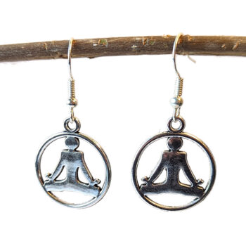 Silver Yoga Meditation Lotus Position Hoop Earrings