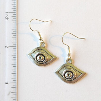 Silver Small Oval Egyptian Eye of Horus Earrings - Image 2