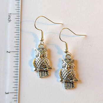 Antique Silver Small Owl on Branch Earrings - Image 2