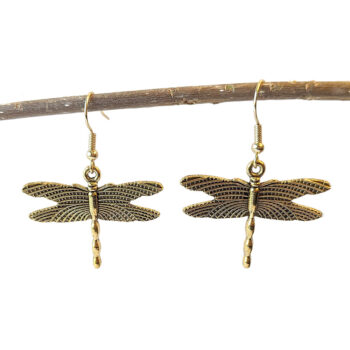 Antique Gold Flying Dragonfly Earrings