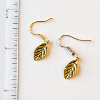 Antique Gold Dainty Cupped Leaf Earrings - Image 2