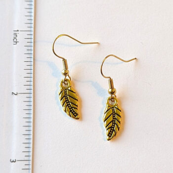 Antique Gold Dainty Leaf Earrings - Image 2