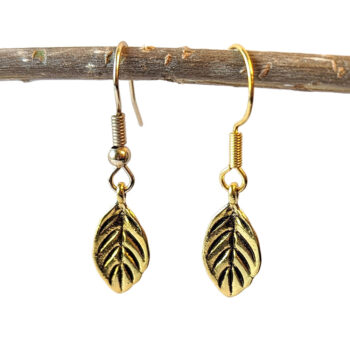 Antique Gold Dainty Cupped Leaf Earrings