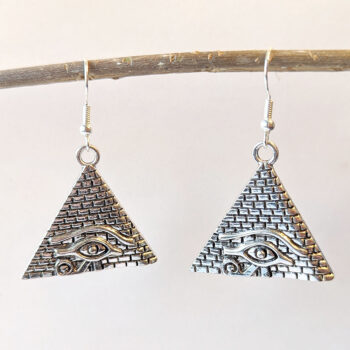 Egyptian Eye of Horus Silver Pyramid Earrings - Image 3