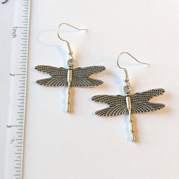 Antique Silver Flying Dragonfly Earrings - Image 3