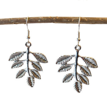 Antique Silver Branch Leaf Leaves Earrings