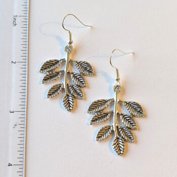 Antique Silver Branch Leaf Leaves Earrings - Image 2