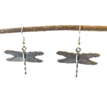 Antique Silver Flying Dragonfly Earrings