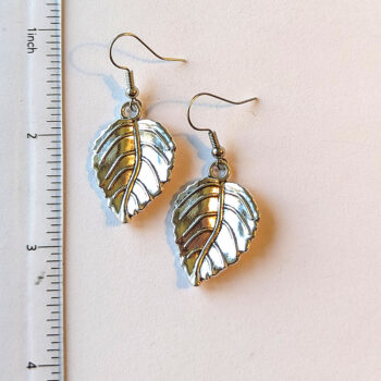 Veined Leaf Earrings Antique Silver - Image 2