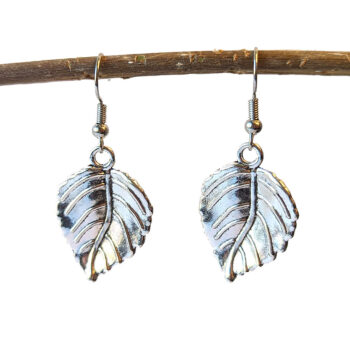 Veined Leaf Earrings Antique Silver