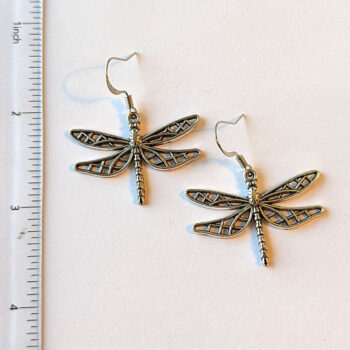 Hollow Cutout Dragonfly Earrings Antique Silver - Image 2