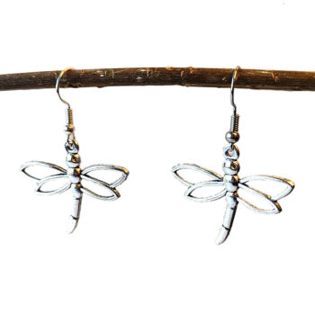 Antique Silver Hollow Cutout Dragonfly Earrings