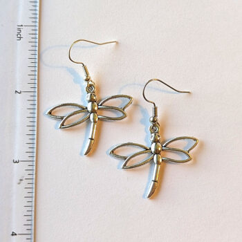 Antique Silver Hollow Cutout Dragonfly Earrings - Image 2