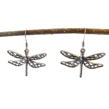 Hollow Cutout Dragonfly Earrings Antique Silver