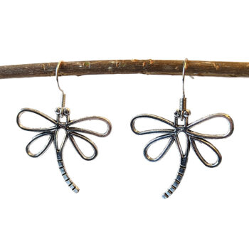 Antique Silver Hollow Curved Tail Dragonfly Earrings