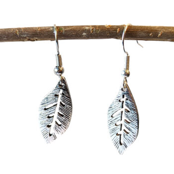 Hollow Veins Leaf Antique Silver Earrings