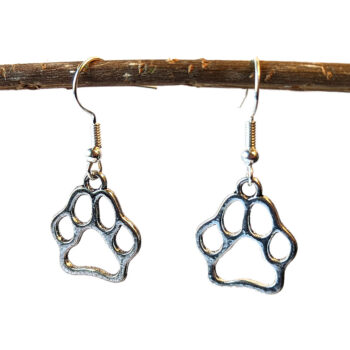 Hollow Dog Puppy Paw Prints Antique Silver Earrings