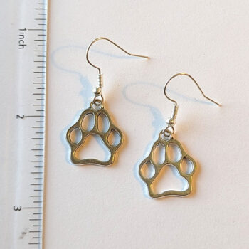 Hollow Dog Puppy Paw Prints Antique Silver Earrings - Image 2