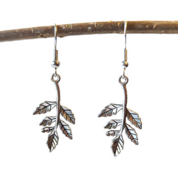 Branch With Leaves Leaf Antique Silver Earrings