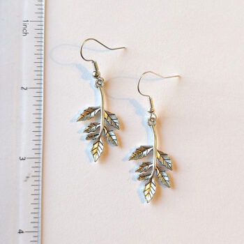 Branch With Leaves Leaf Antique Silver Earrings - Image 2