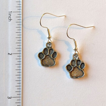 Dog Puppy Paw Prints Antique Silver Earrings - Image 2