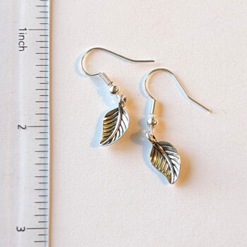 Antique Silver Dainty Cupped Leaf Earrings - Image 2