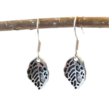 Antique Silver Dainty Leaf With Veins Earrings