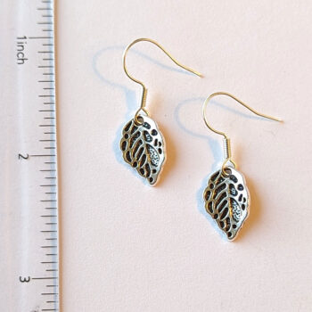 Antique Silver Dainty Leaf With Veins Earrings - Image 2