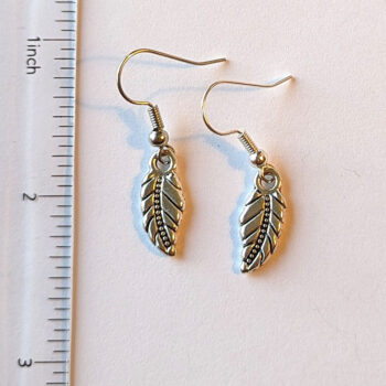 Antique Silver Dainty Leaf Earrings - Image 2