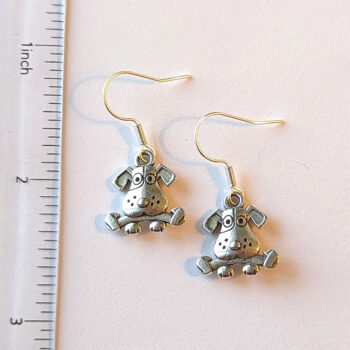 Cute Dog Puppy With Bone Antique Silver Earrings - Image 2