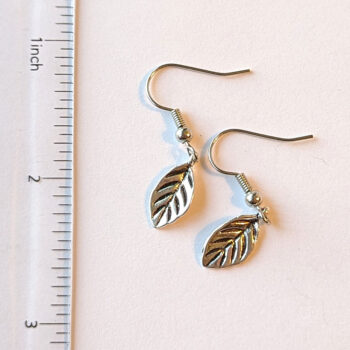 Dainty Leaf Earrings Antique Silver - Image 2