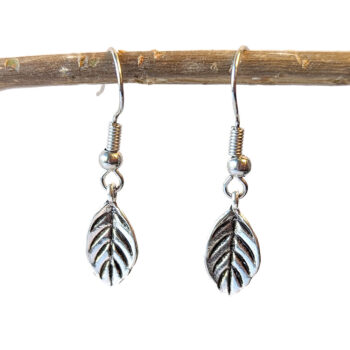 Dainty Leaf Earrings Antique Silver