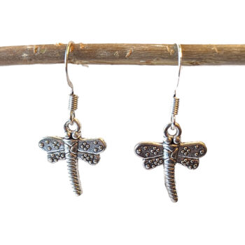 Antique Silver Dainty Dragonfly Vintage Style Earrings