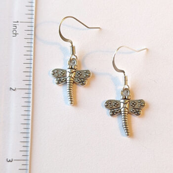 Antique Silver Dainty Dragonfly Vintage Style Earrings - Image 2