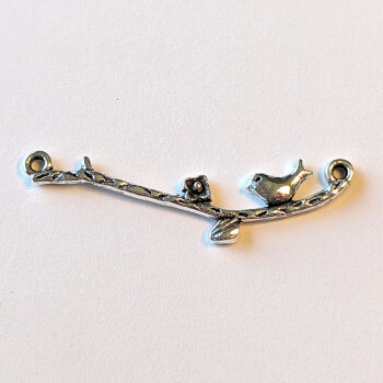 Bird Branch Flowers Pendant / Connector Antique Silver