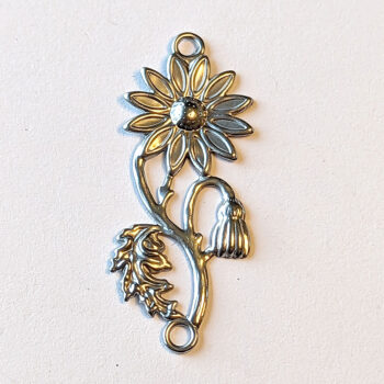 Stainless Steel Filigree Daisy Flower With Stem Connector Silver